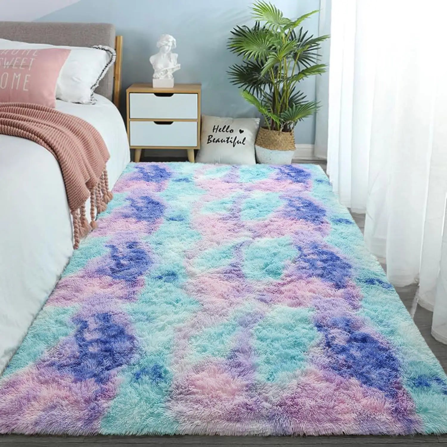 VIKAMA Tie-Dye Plush Area Rug | Soft Fluffy Non-Slip Home & Kids Mat