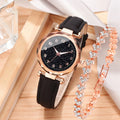 Women's Square Face Watch & Rhinestone Bracelet Set (2-Piece) | Leather Strap Quartz