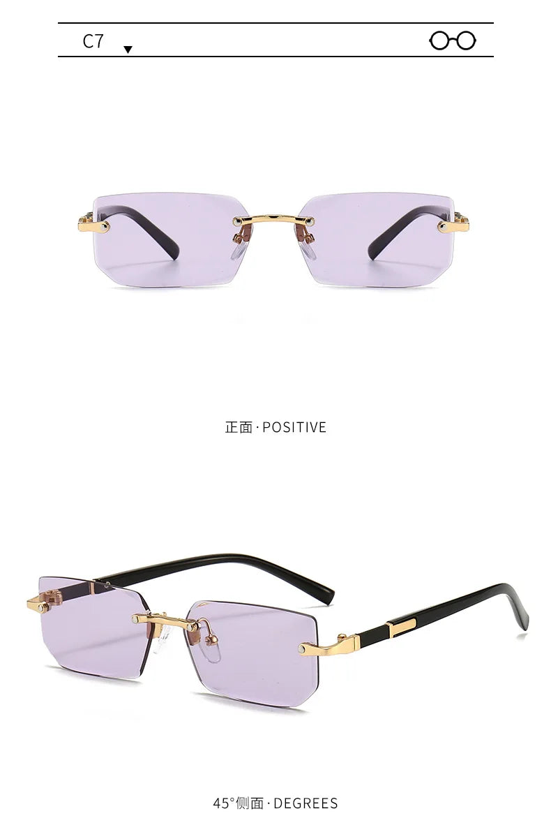 Rimless Rectangle Sunglasses | Unisex Small Square Sun Glasses