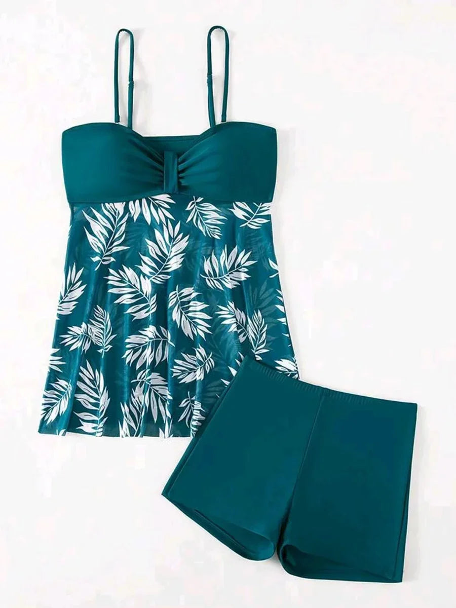 Women's Tankini Dress with Shorts | Padded Printed Swim Set