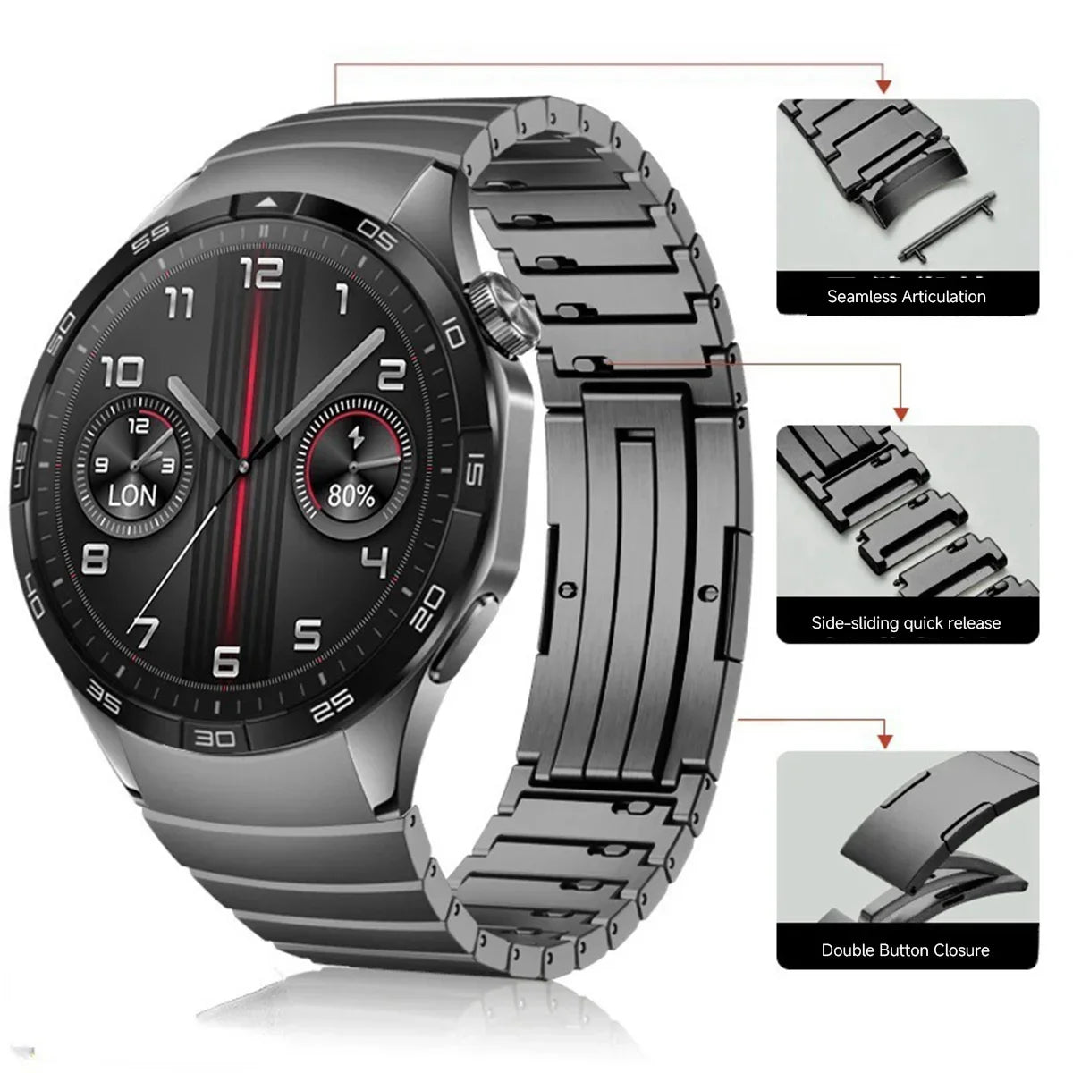 Mamiri-Store Premium Stainless Steel Quick-Release Band for Huawei Watch GT5 46mm