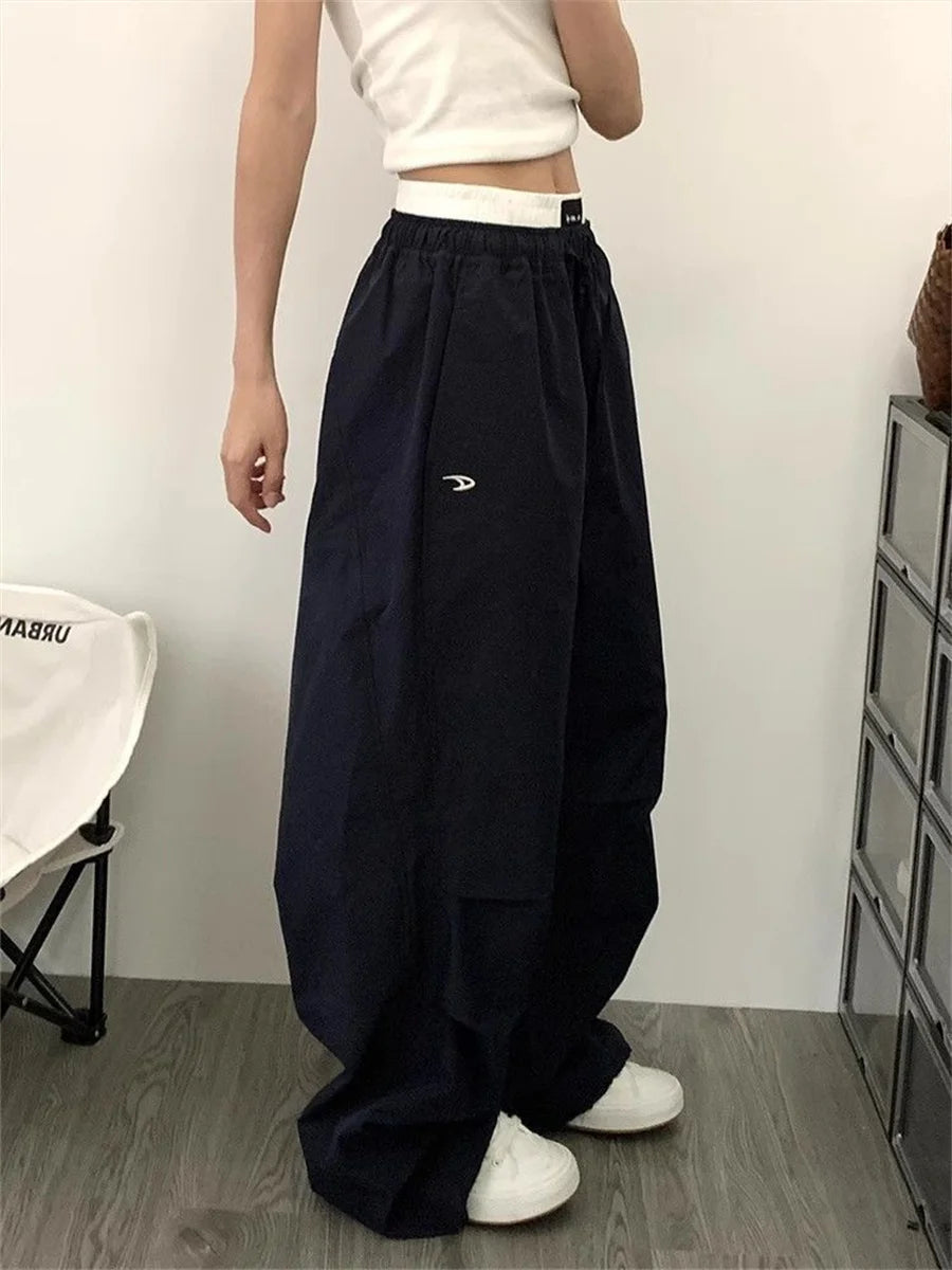 Mamiri-Store Women's High-Waisted Quick-Dry Wide-Leg Cargo Trousers