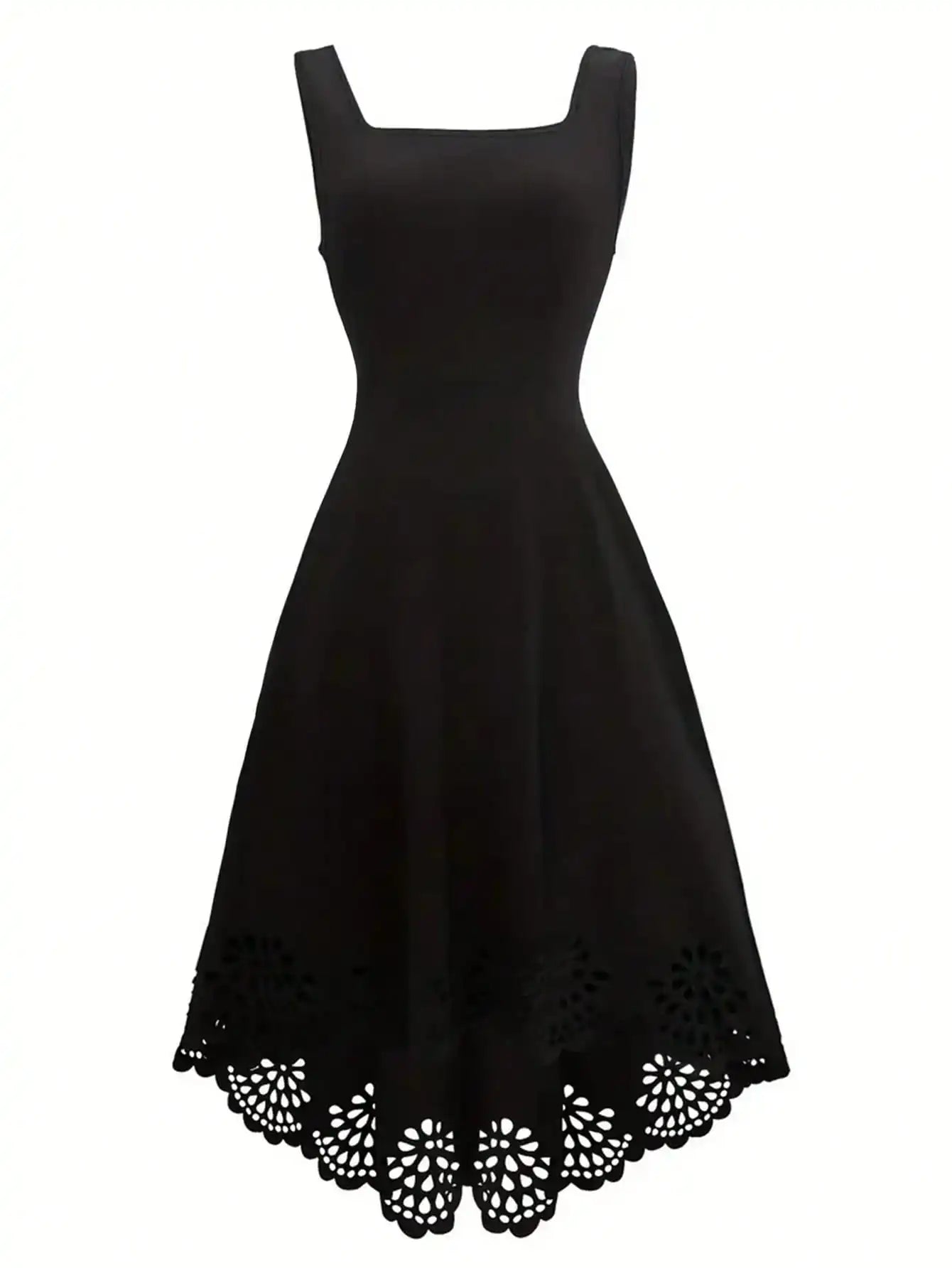 Mamiri-Store Elegant Square Neck Fit-and-Flare Knee-Length Dress