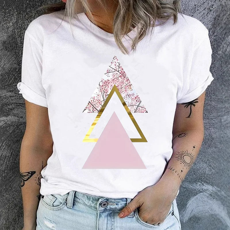 Mamiri-Store Women's Classic Pink Trapezoid Print Modal T-Shirt
