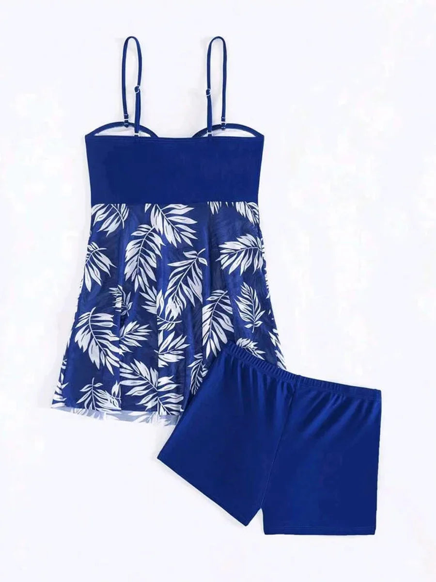 Women's Tankini Dress with Shorts | Padded Printed Swim Set