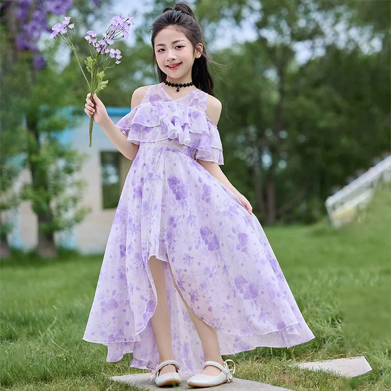 Girls Summer Boho Chiffon Maxi Beach Dress