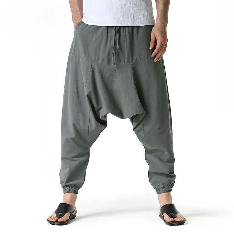 King Billion Men's Cotton Linen Harem Pants | Baggy Casual Wide Leg Trousers