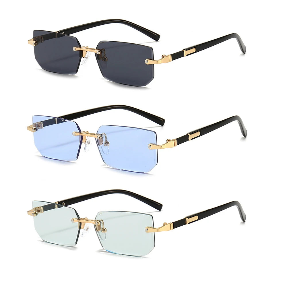 Rimless Rectangle Sunglasses | Unisex Small Square Sun Glasses