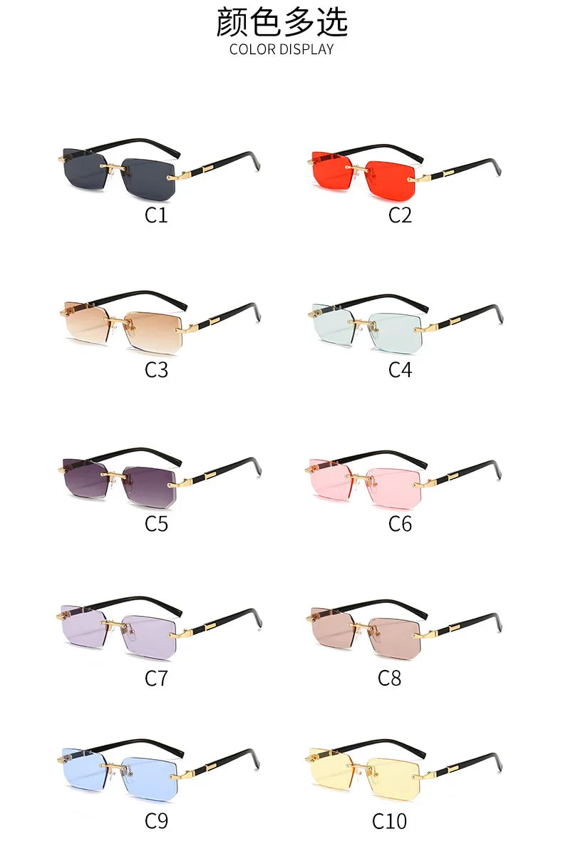 Rimless Rectangle Sunglasses | Unisex Small Square Sun Glasses