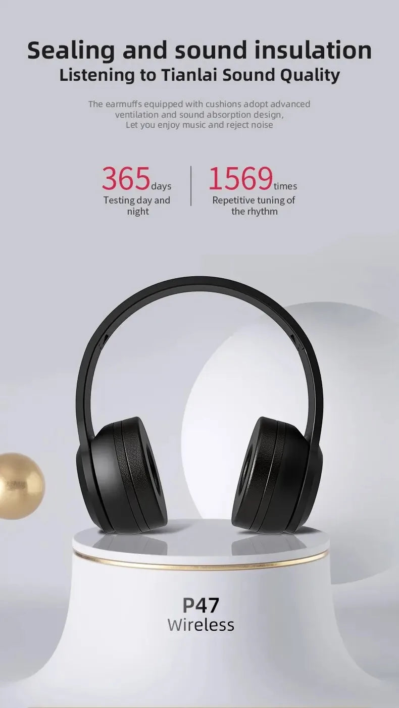 P47 Wireless Bluetooth Headphones | Noise-Canceling Handsfree Headset
