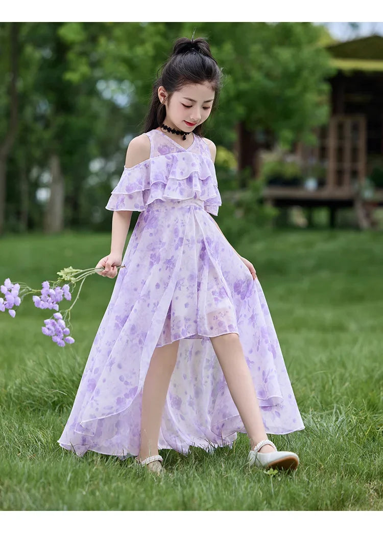 Girls Summer Boho Chiffon Maxi Beach Dress
