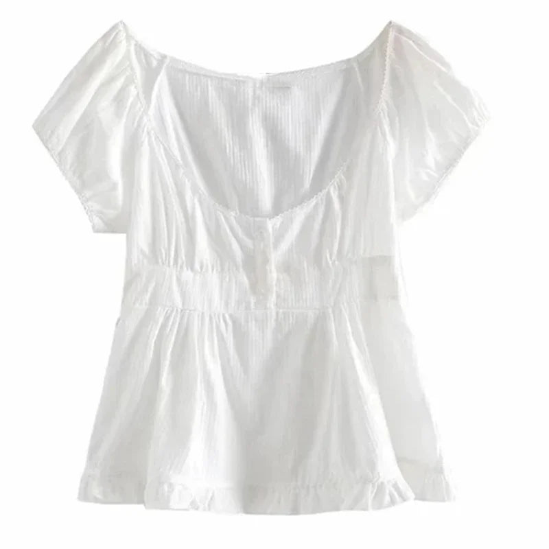 Mamiri-Store Vintage-Inspired Y2K Lace-Trimmed Milkmaid Crop Top