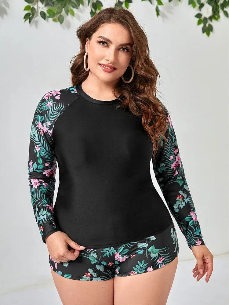 Plus Size Long-Sleeve Two-Piece Swimsuit | Sun-Protective Sport Tankini