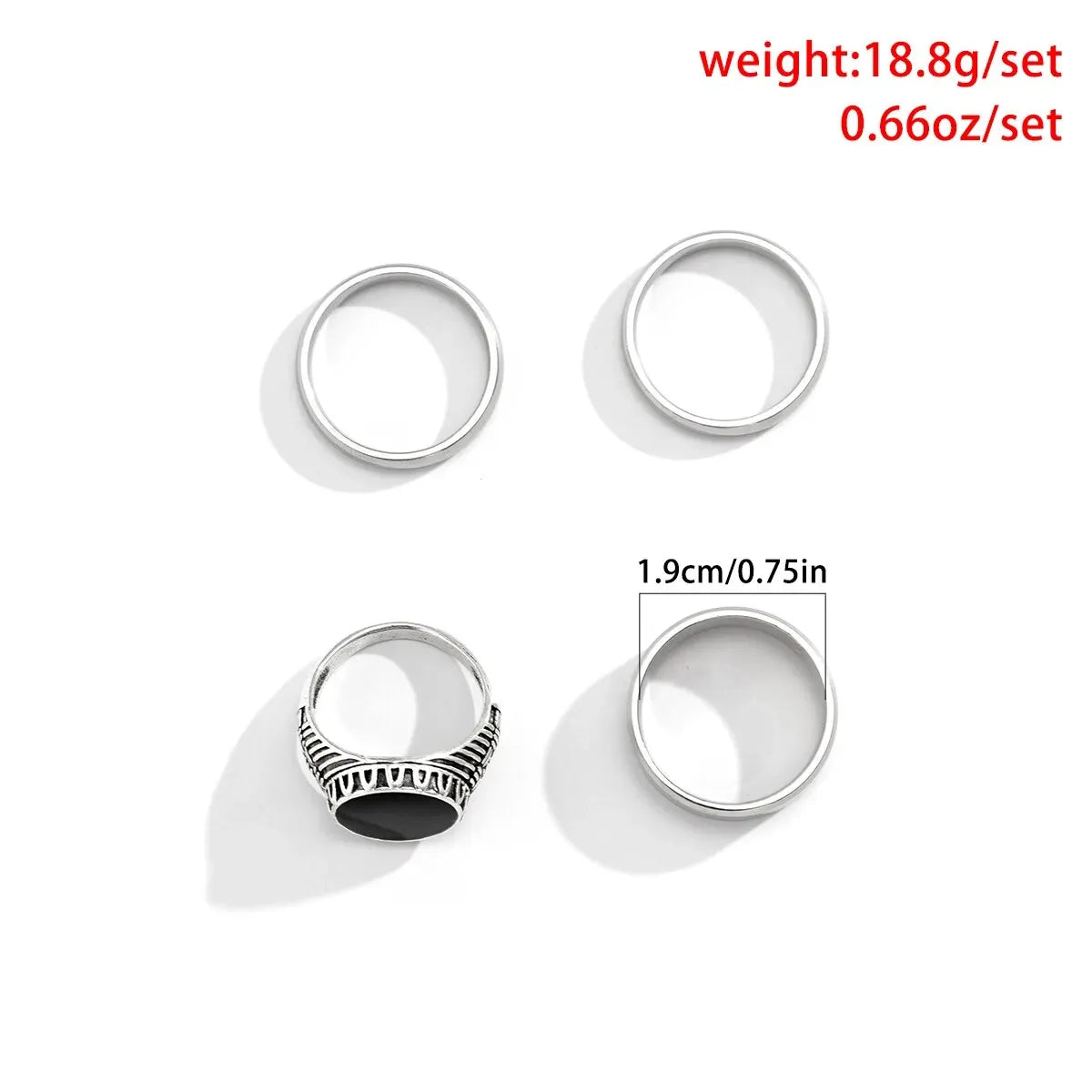 Set of 4 Stainless Steel Wide Rings for Men | Gothic Pattern Casual Jewelry