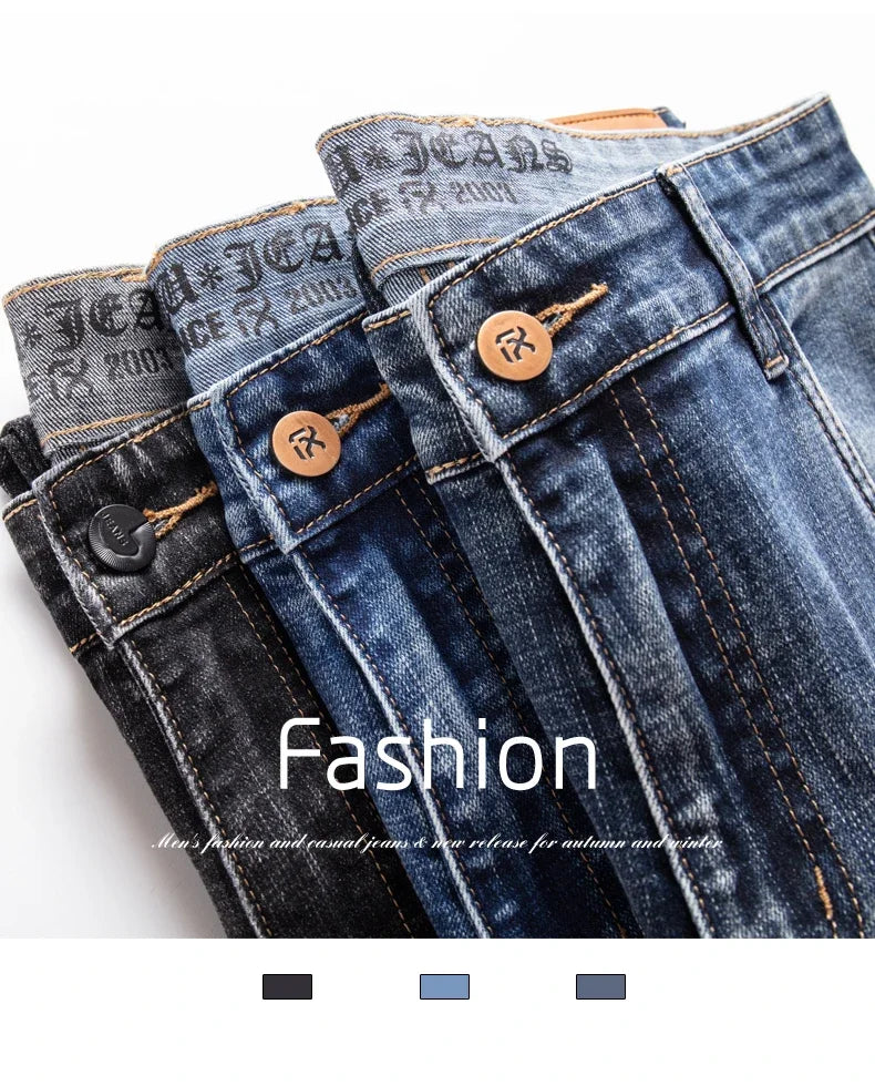 Men's Straight-Fit Stretch Business Jeans | Vintage Blue & Smoke Grey Denim