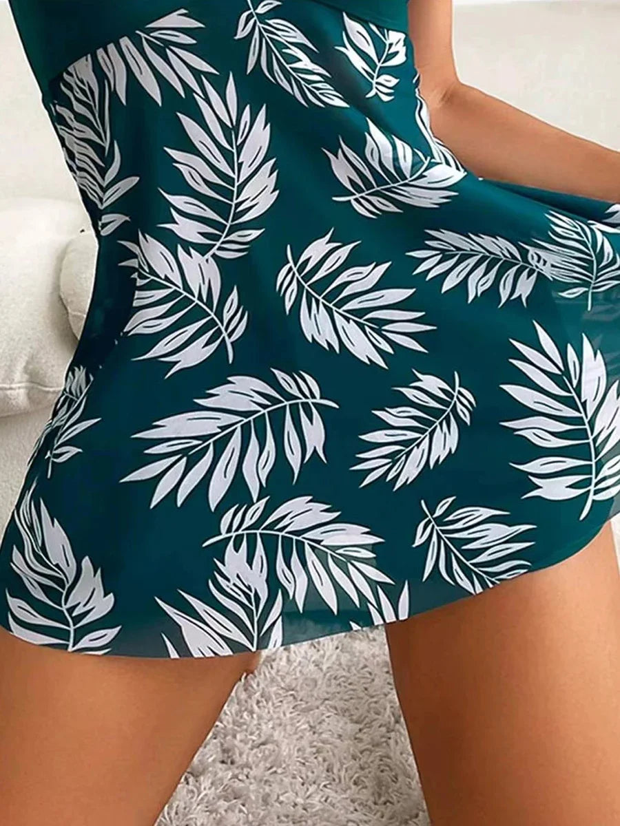 Women's Tankini Dress with Shorts | Padded Printed Swim Set