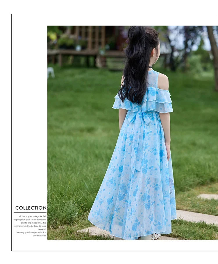 Girls Summer Boho Chiffon Maxi Beach Dress