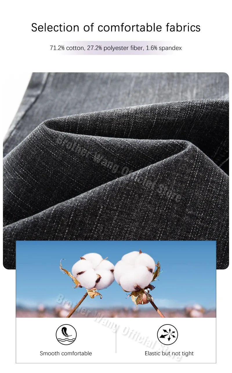 Men's Straight-Fit Stretch Business Jeans | Vintage Blue & Smoke Grey Denim