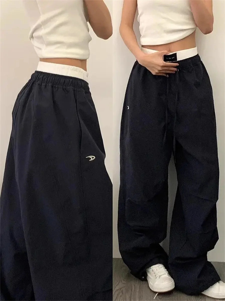 Mamiri-Store Women's High-Waisted Quick-Dry Wide-Leg Cargo Trousers