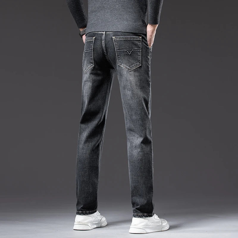 Men's Straight-Fit Stretch Business Jeans | Vintage Blue & Smoke Grey Denim