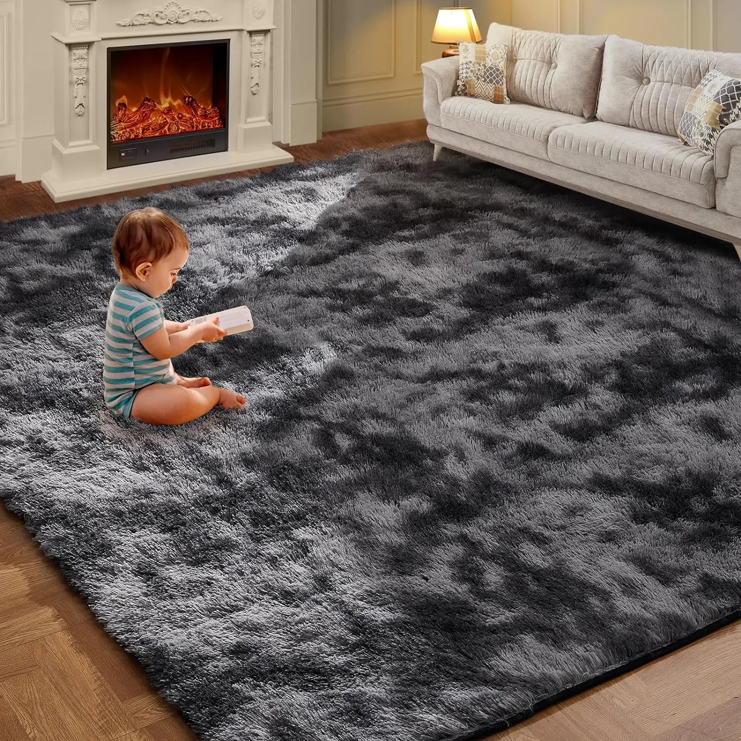 VIKAMA Tie-Dye Plush Area Rug | Soft Fluffy Non-Slip Home & Kids Mat