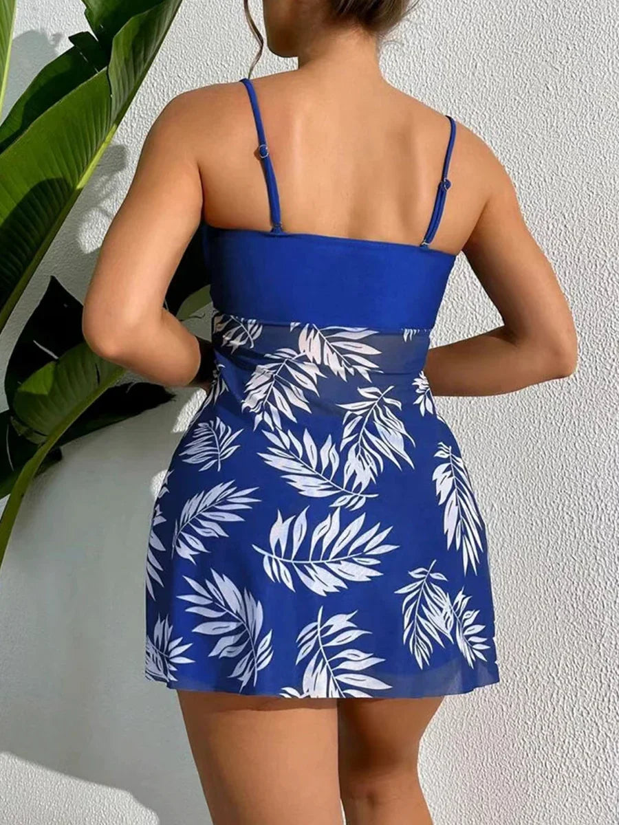 Women's Tankini Dress with Shorts | Padded Printed Swim Set