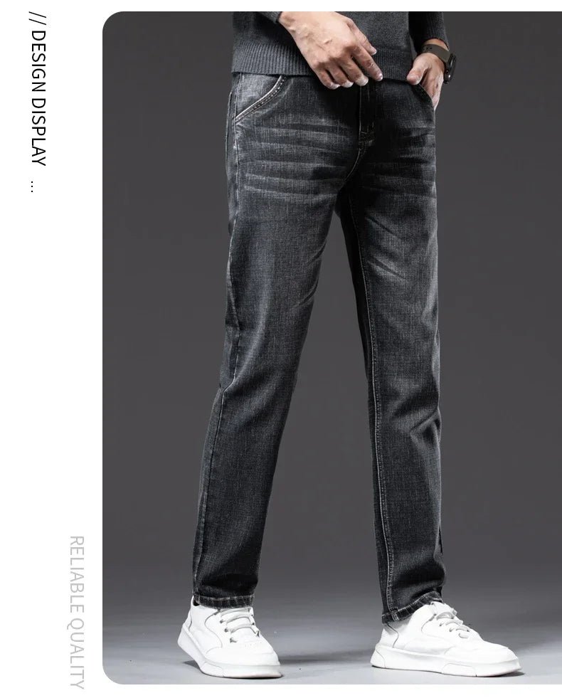 Men's Straight-Fit Stretch Business Jeans | Vintage Blue & Smoke Grey Denim