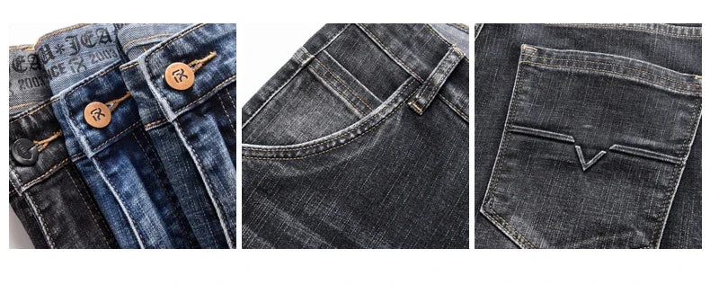 Men's Straight-Fit Stretch Business Jeans | Vintage Blue & Smoke Grey Denim