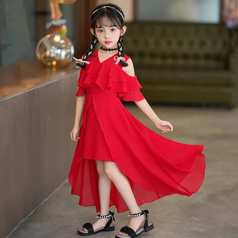 Girls Summer Boho Chiffon Maxi Beach Dress