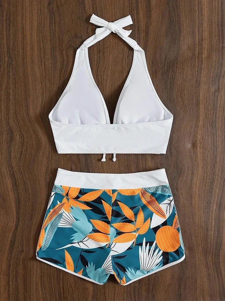 Women's Halter High-Waist Bikini Set | Printed Two-Piece Swimwear