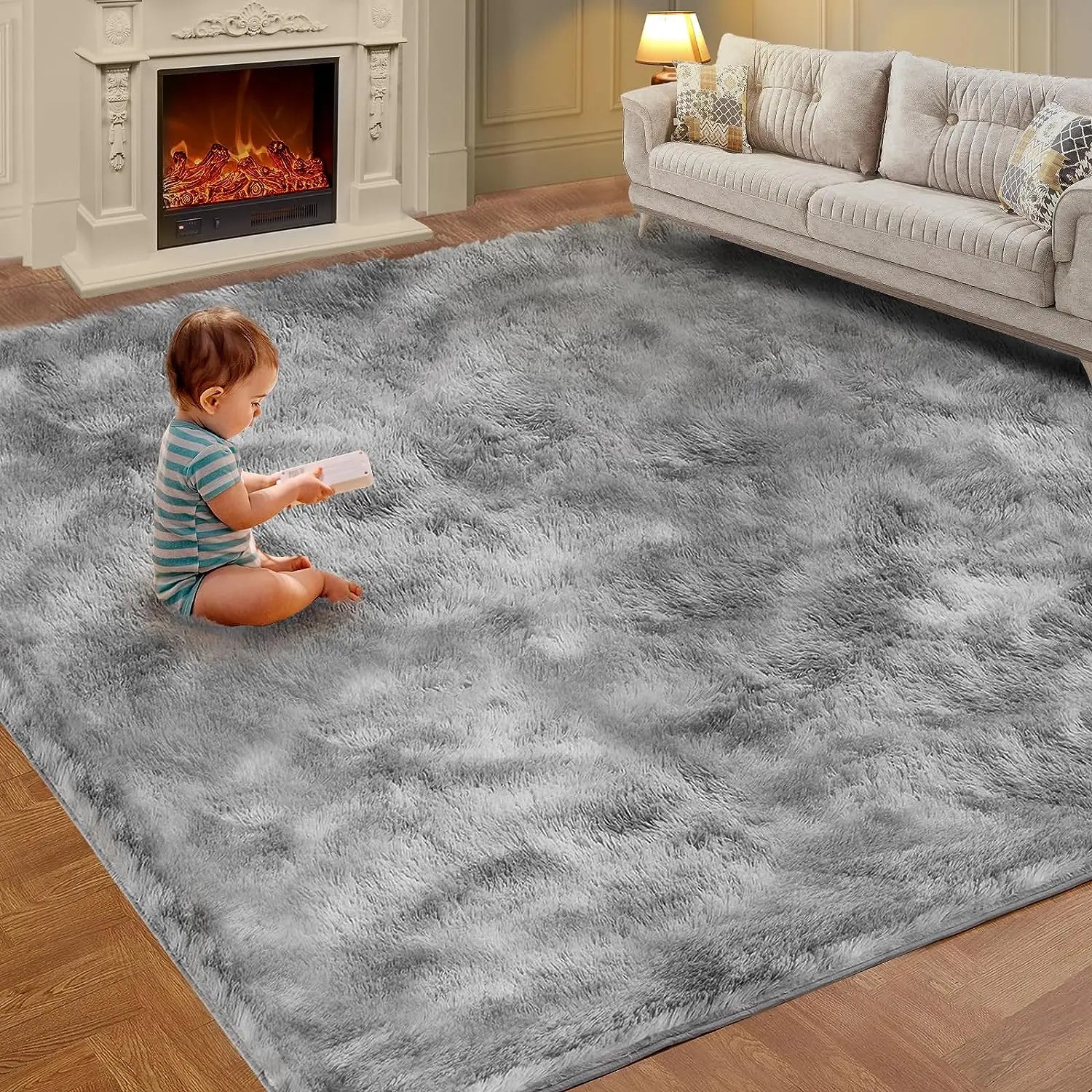 VIKAMA Tie-Dye Plush Area Rug | Soft Fluffy Non-Slip Home & Kids Mat