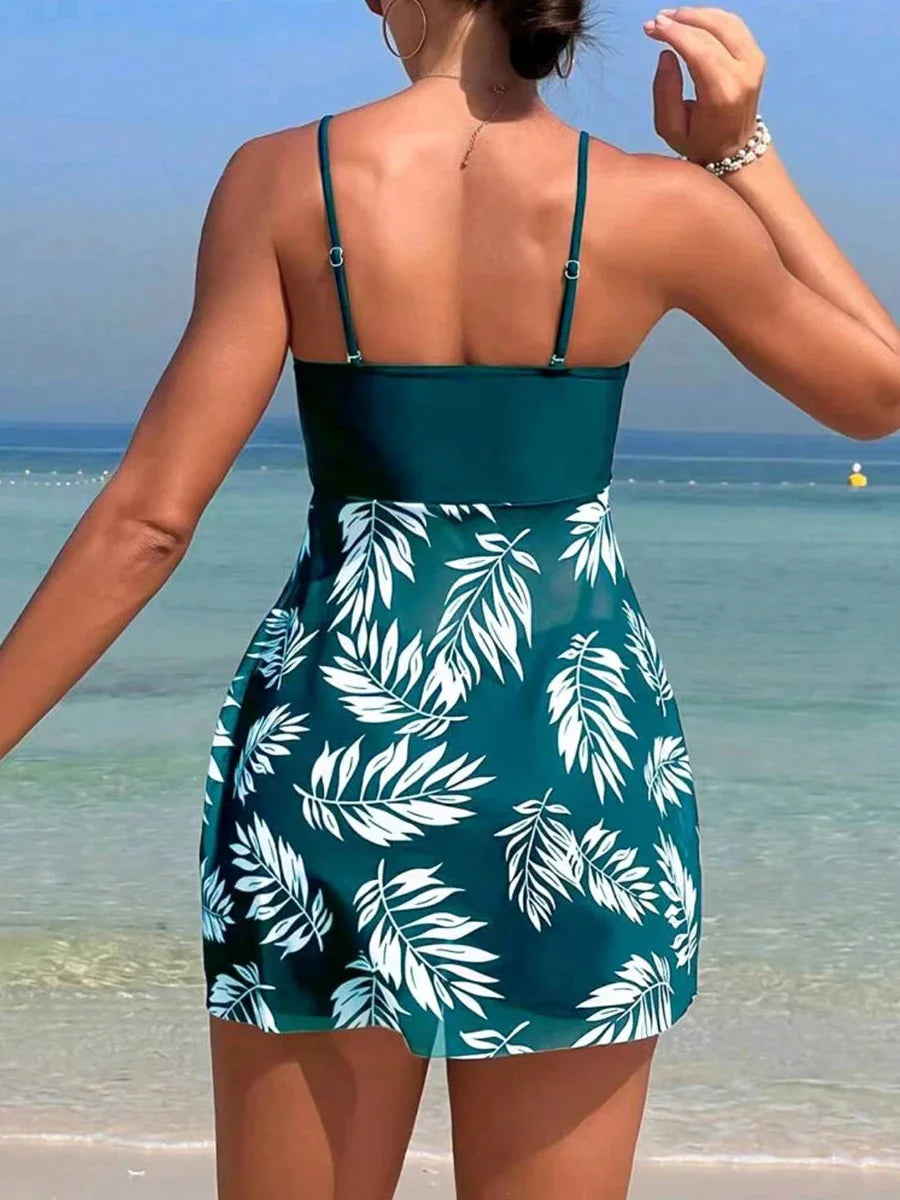 Women's Tankini Dress with Shorts | Padded Printed Swim Set