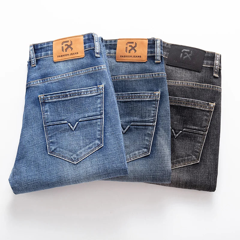 Men's Straight-Fit Stretch Business Jeans | Vintage Blue & Smoke Grey Denim