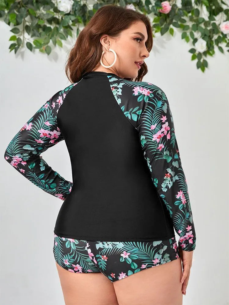 Plus Size Long-Sleeve Two-Piece Swimsuit | Sun-Protective Sport Tankini