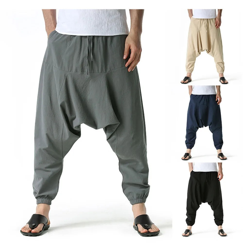 King Billion Men's Cotton Linen Harem Pants | Baggy Casual Wide Leg Trousers