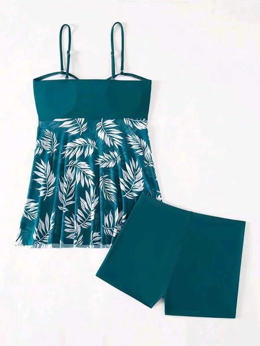 Women's Tankini Dress with Shorts | Padded Printed Swim Set