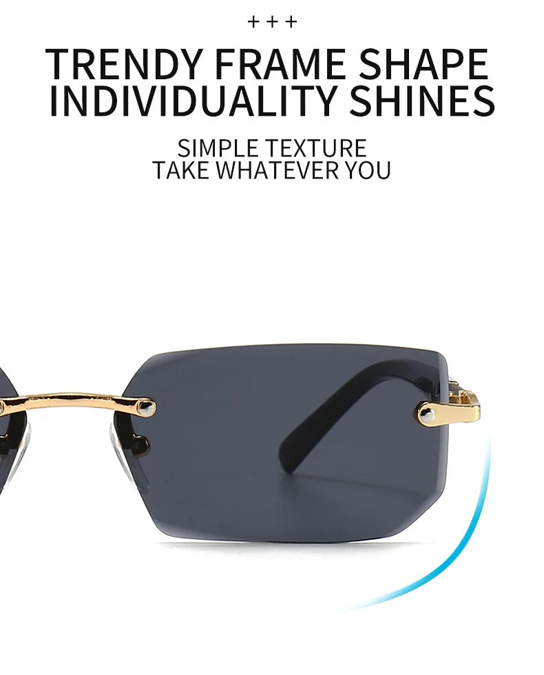 Rimless Rectangle Sunglasses | Unisex Small Square Sun Glasses