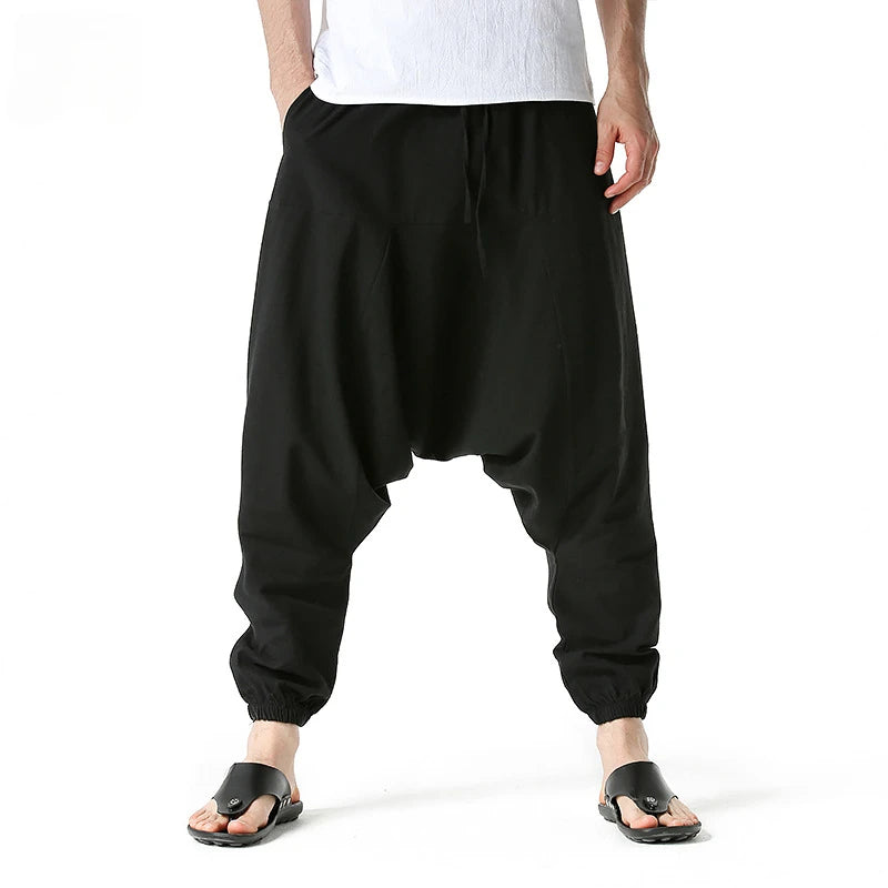 King Billion Men's Cotton Linen Harem Pants | Baggy Casual Wide Leg Trousers