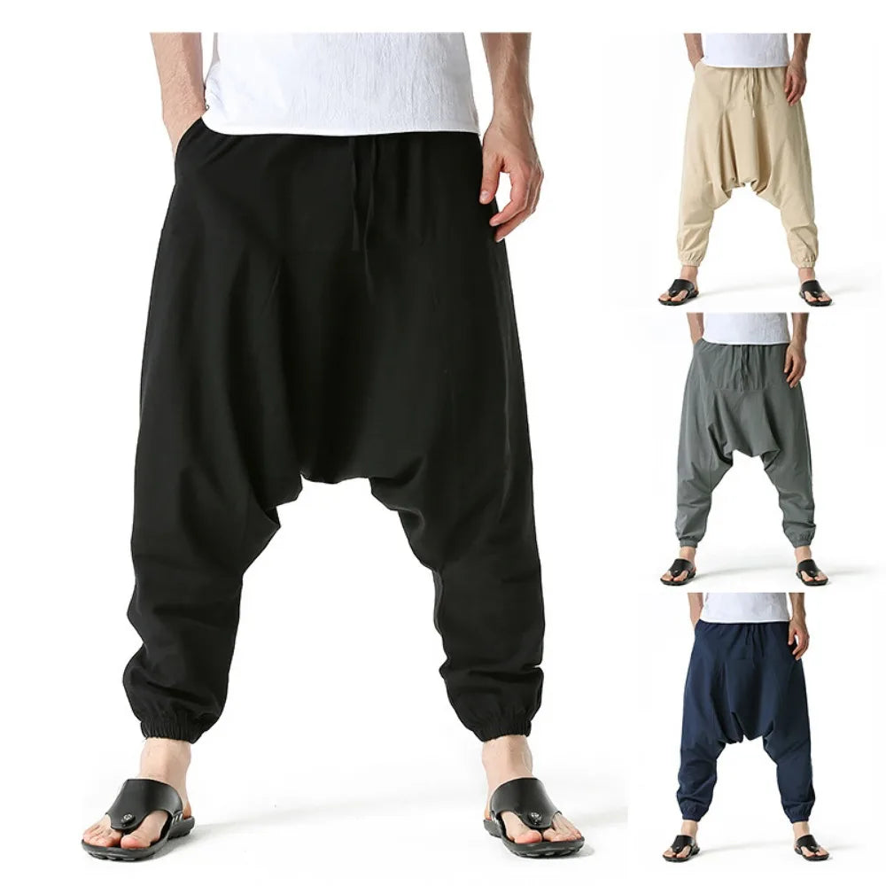 King Billion Men's Cotton Linen Harem Pants | Baggy Casual Wide Leg Trousers
