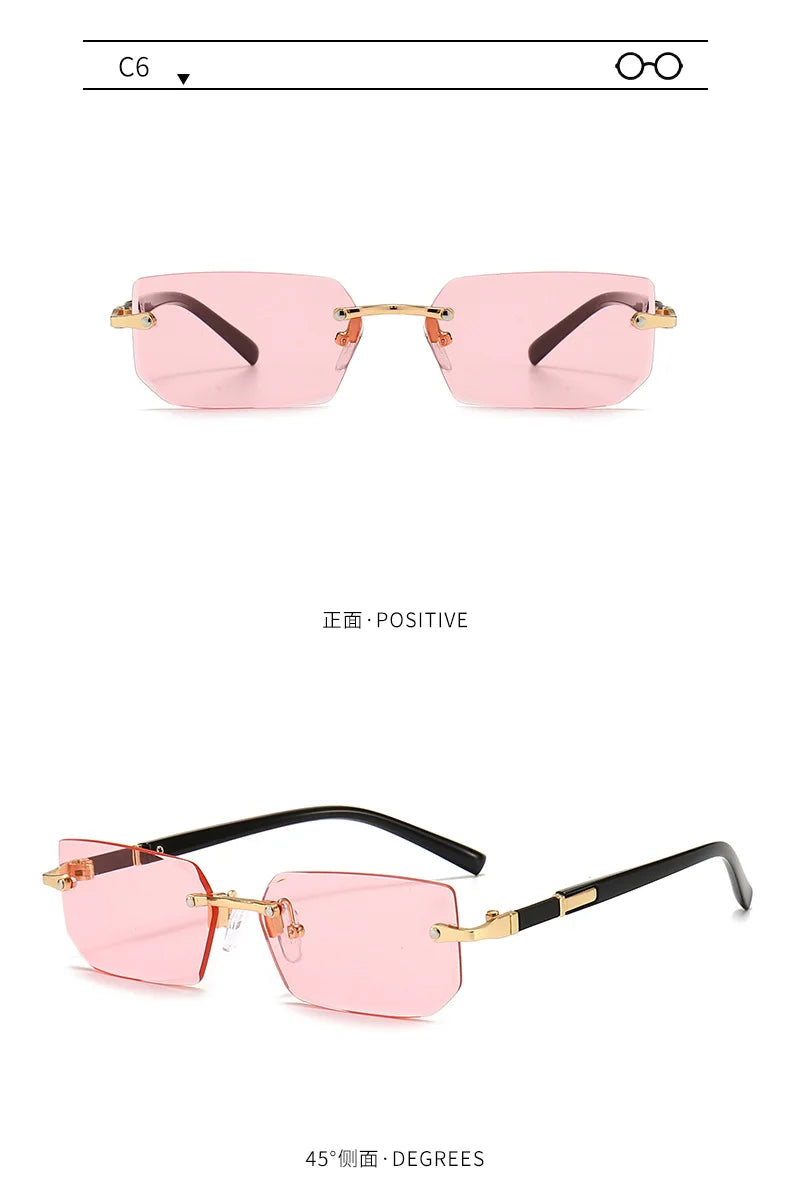 Rimless Rectangle Sunglasses | Unisex Small Square Sun Glasses