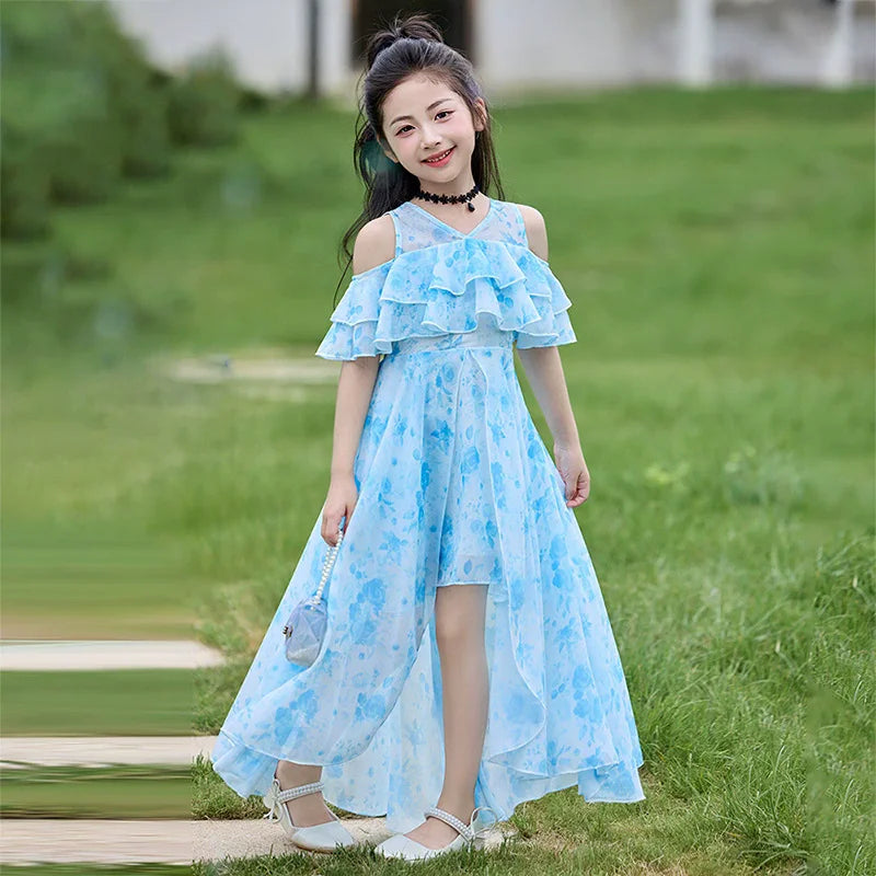Girls Summer Boho Chiffon Maxi Beach Dress