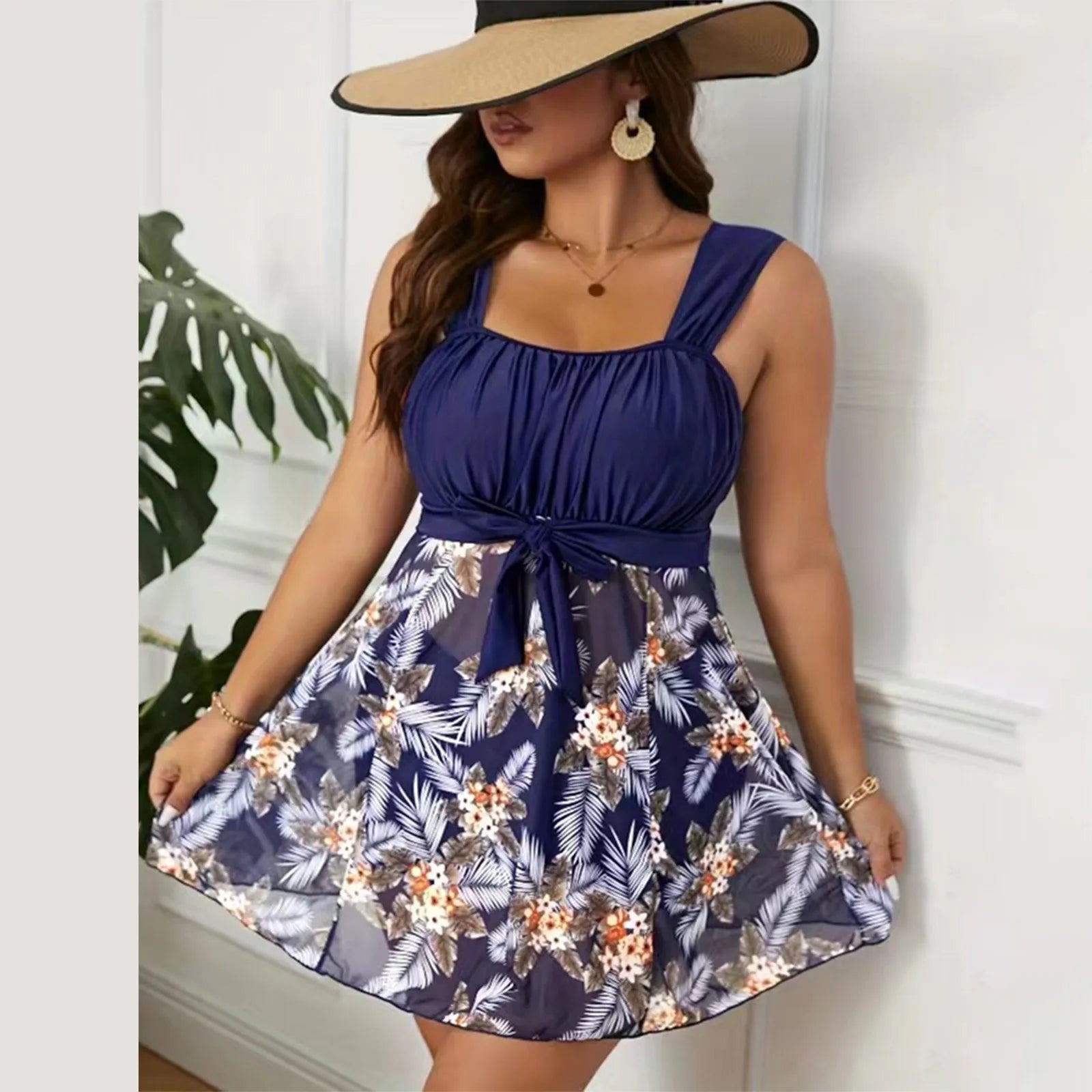 Plus Size High-Waist Swimdress | Push-Up Floral Print Swimsuit (Up to 5XL)