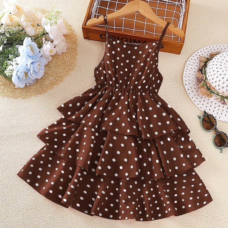 Elegant Summer Polka Dot Princess Dress for Girls