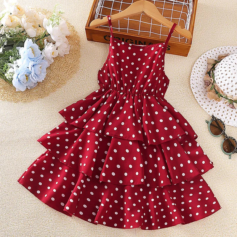 Elegant Summer Polka Dot Princess Dress for Girls