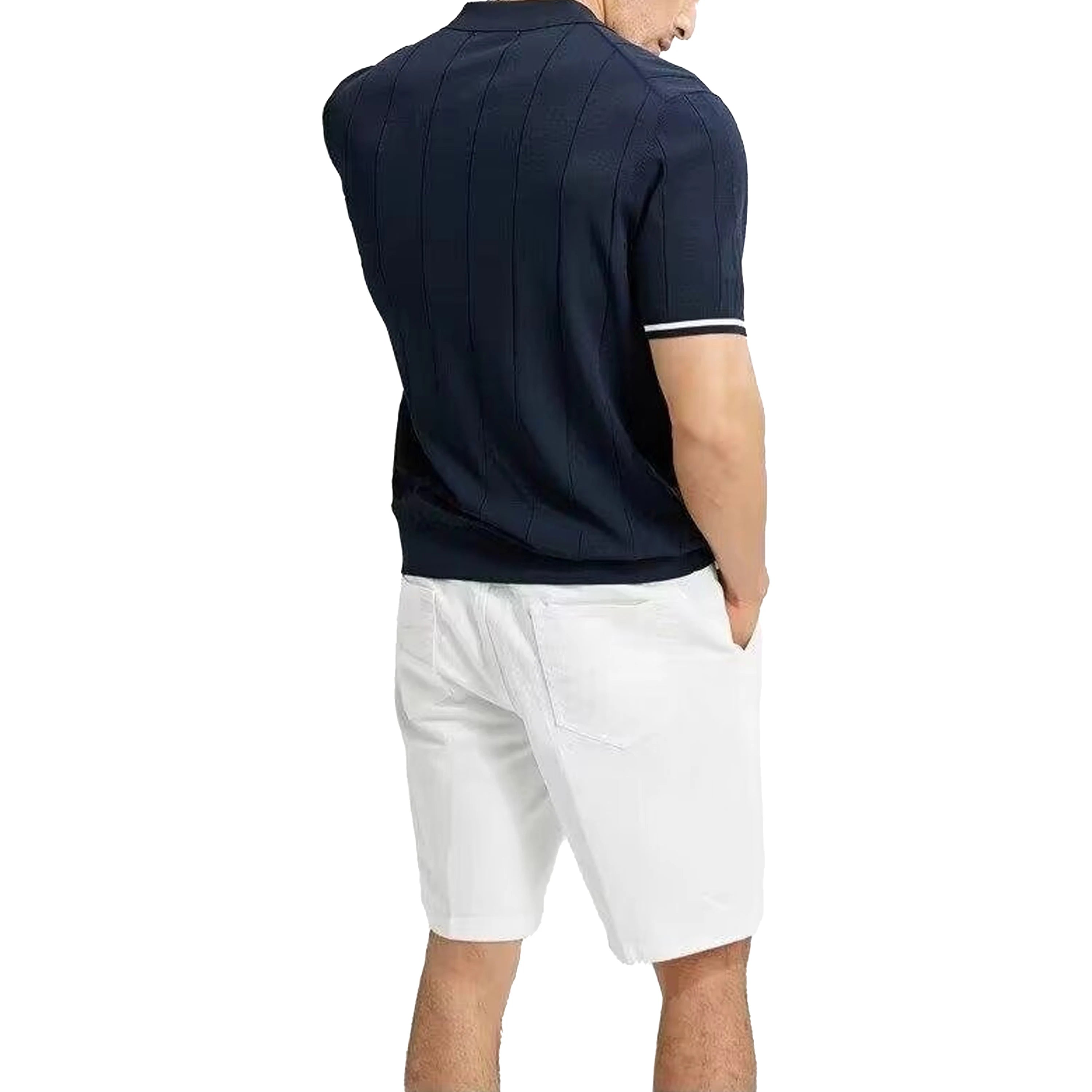 Mamiri-Store CHCH Men's Ribbed Knit Polo Shirt | Breathable Summer Smart Casual