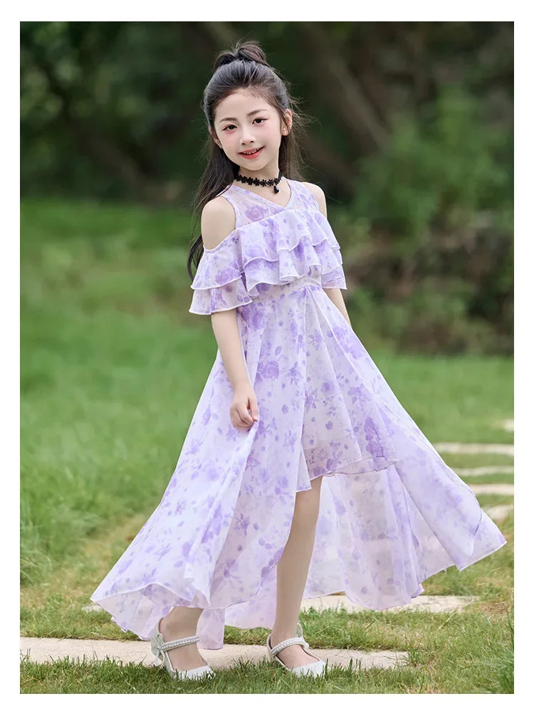 Girls Summer Boho Chiffon Maxi Beach Dress