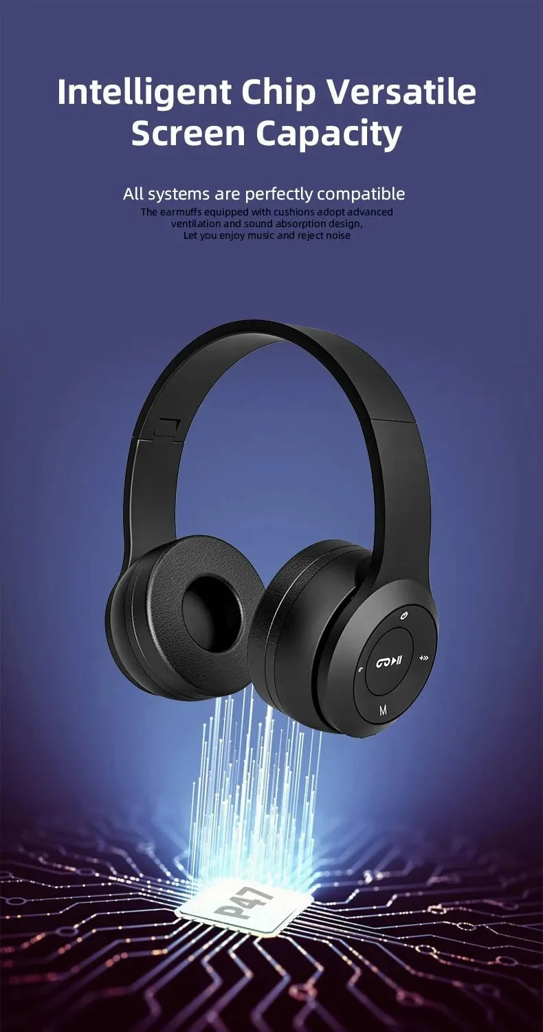 P47 Wireless Bluetooth Headphones | Noise-Canceling Handsfree Headset