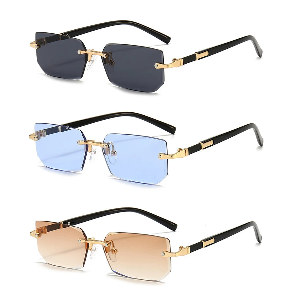 Rimless Rectangle Sunglasses | Unisex Small Square Sun Glasses