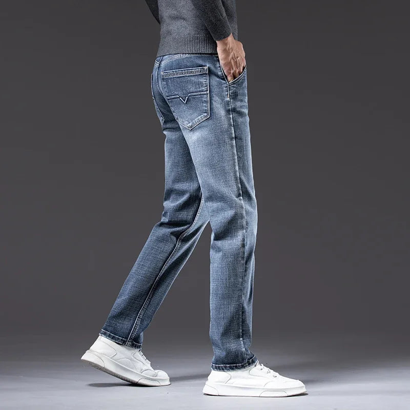 Men's Straight-Fit Stretch Business Jeans | Vintage Blue & Smoke Grey Denim