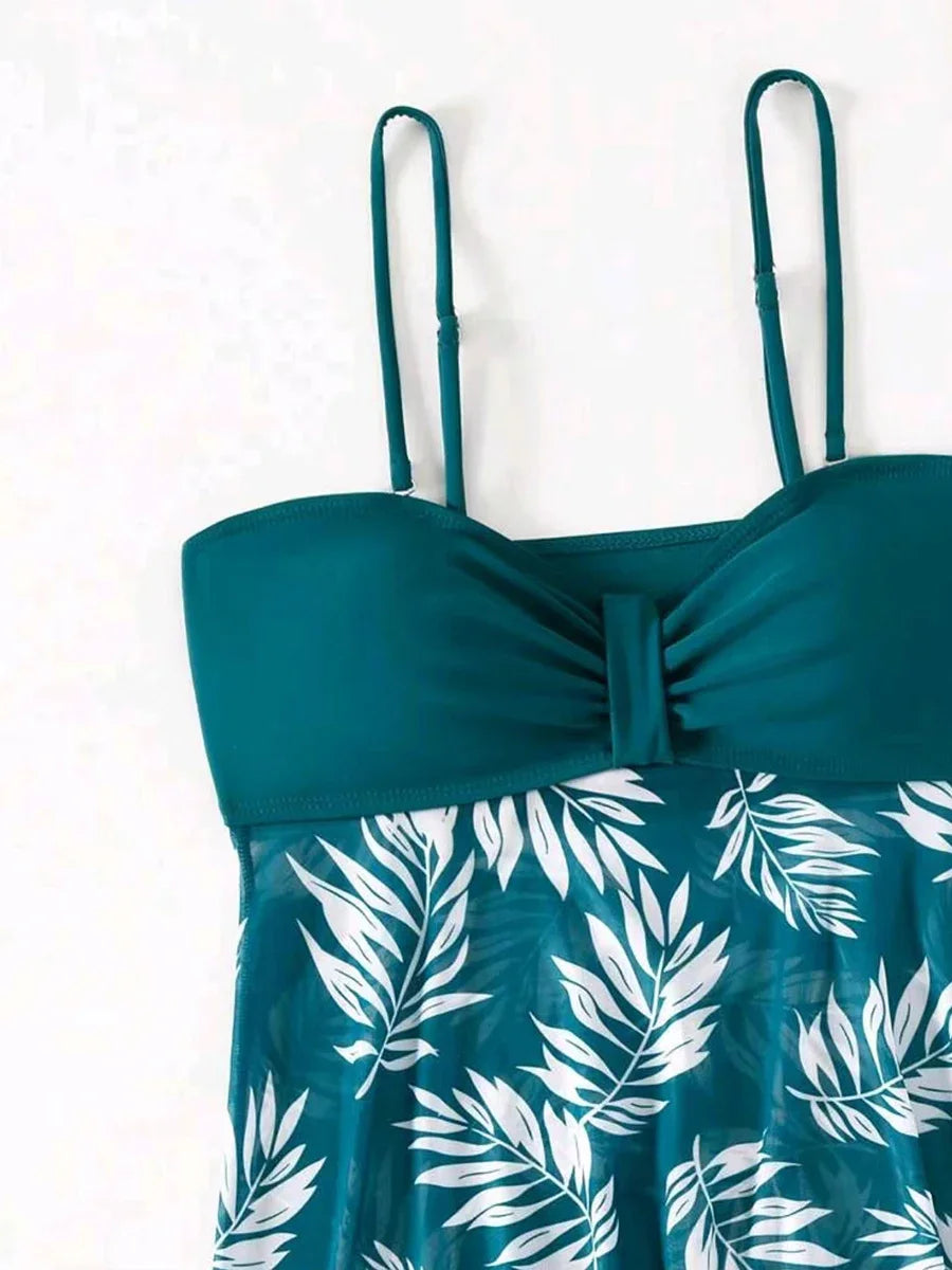 Women's Tankini Dress with Shorts | Padded Printed Swim Set